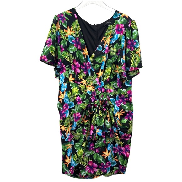 Forever 21 Plus Size 3X Tropical Floral Mini Dress Puff Sleeve Square Neckline - Picture 2 of 6